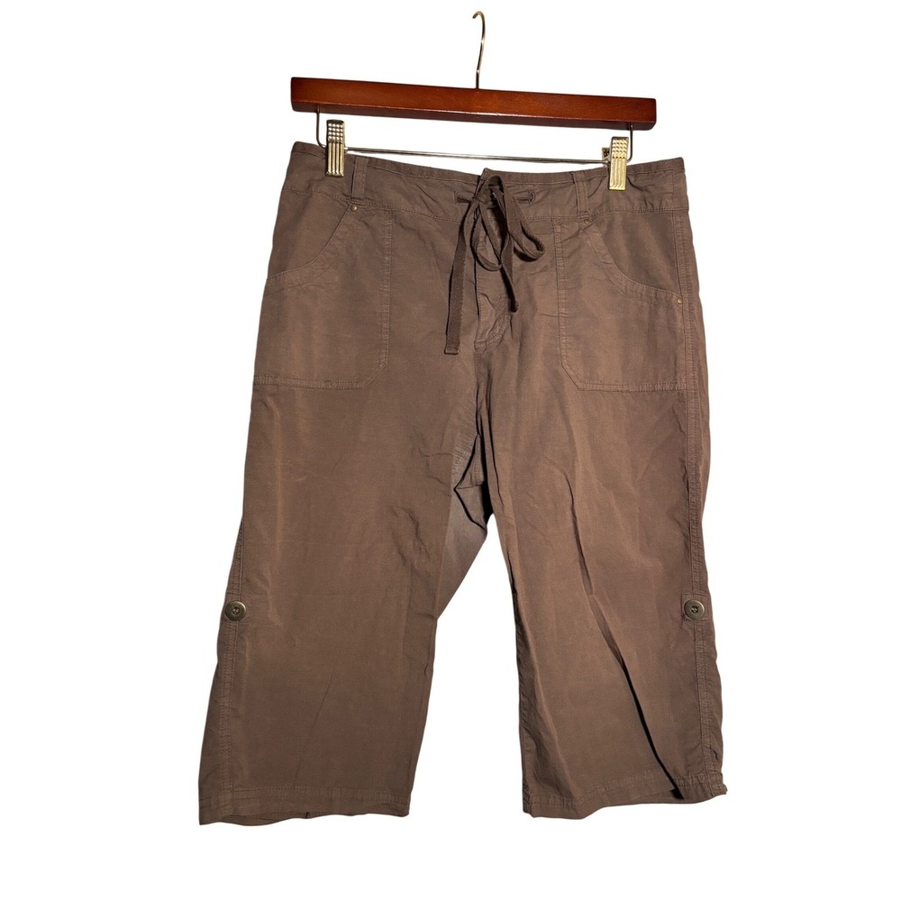 Fresh‎ Produce S Brown Capri Pants Womens Small Drawstring Cropped Trousers